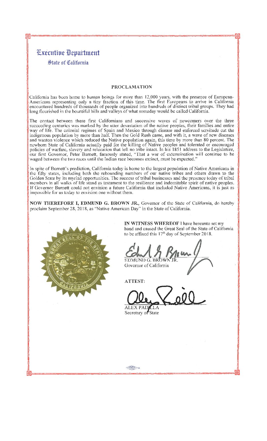 2018 Native American Day Proclamation
